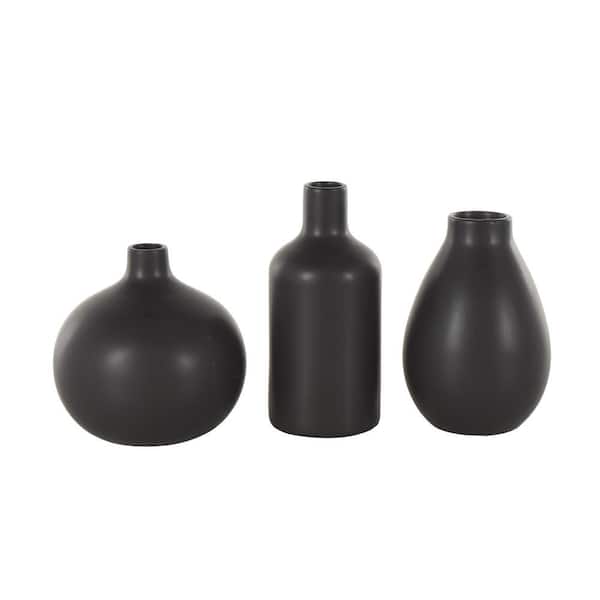 Litton Lane Black Minimalistic Ceramic Decorative Vase with Varying Shapes (Set of 3)