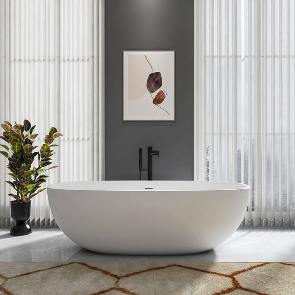70.9 in. x 34.5 in. Artificial Stone Soaking Bathtub in Matte White Solid Surface with Overflow and Pop-up Drain