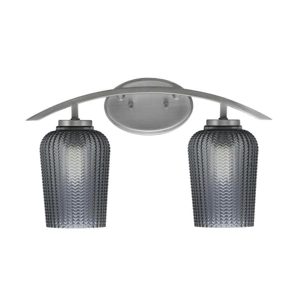 Unbranded Siena 18.25 in. 2-Light Vanity Light Graphite with Smoke Textured Glass Shades