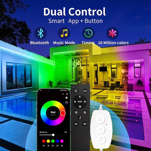 50 ft. Integrated LED Strip Light Fixture Rope Lights with IP68 Waterproof, RGB Color Changing, Remote Control ‎