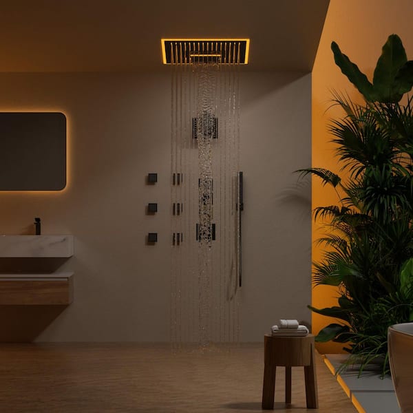 16 in. AuroraMist LED Shower 6-Spray Dual Ceiling Mount Fixed and Handheld Shower Head 2.5 GPM in Matte Black