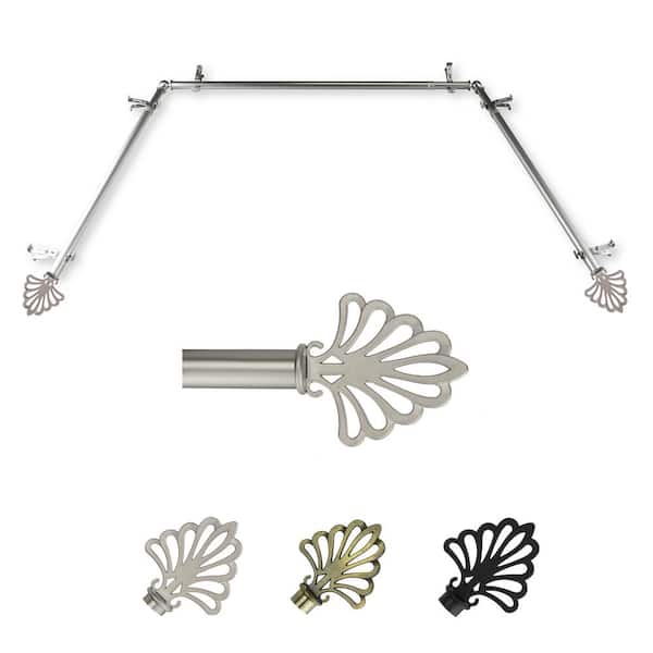 EMOH 13/16" Dia Adjustable 20"-36", 38"-72" Bay Window Curtain Rod with Gael Finials in Satin Nickel