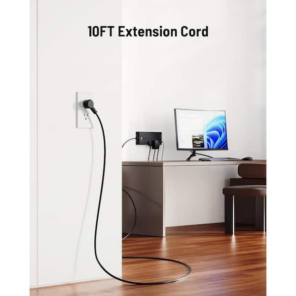 Unbranded - 10' Flat Plug Surge Protector Power Strip Heavy Duty Round Extension Cord, 12-Outlets, 2-USB C and a Port PD20W Charging