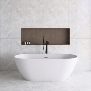 55 in. W. x 28 in. Acrylic Flatbottom Freestanding Soaking Bathtub in White