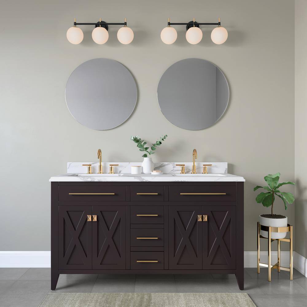 Aparicio 24" Modern Gold 3-Light Vanity with Frosted Glass Shades