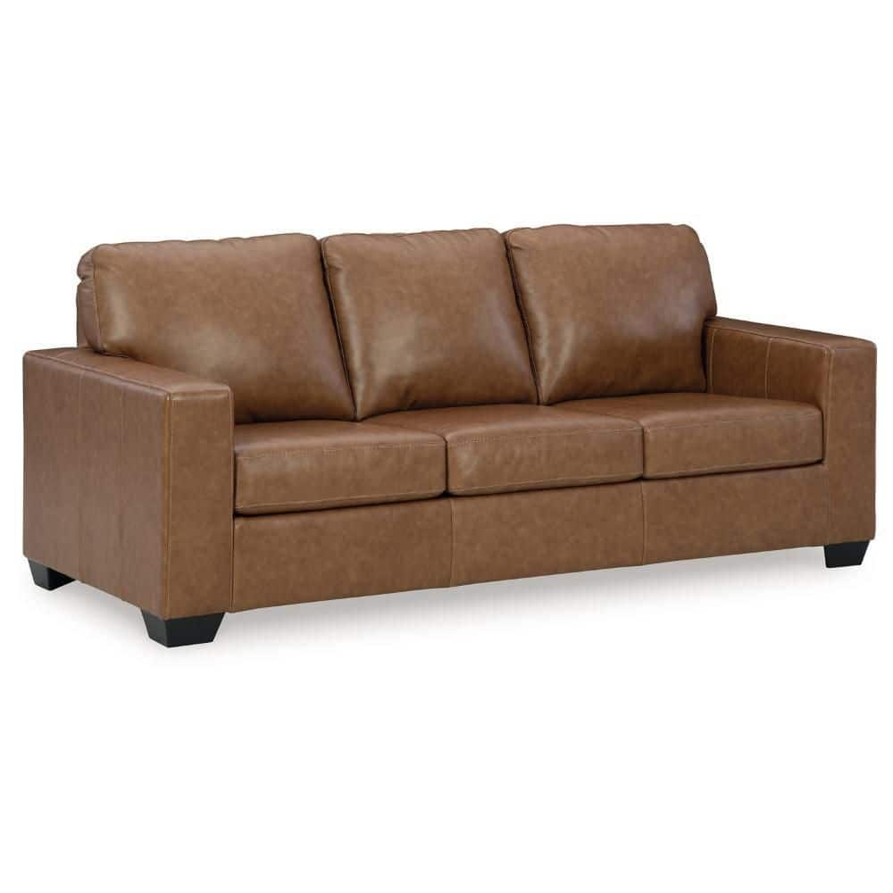 Benjara Miller 85 in. Straight Arm Faux Leather Rectangle Sofa in Brown ...