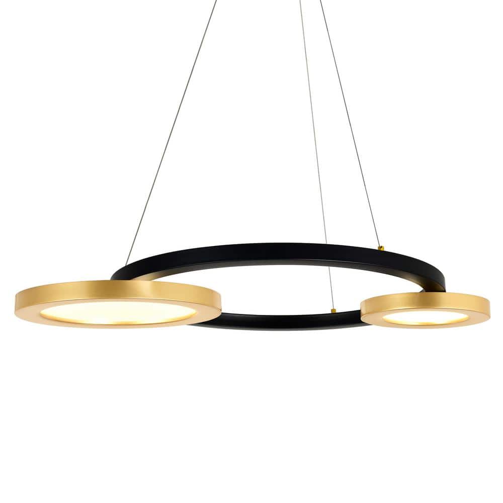 Deux Lunes 37-Inch Black and Brass LED Chandelier