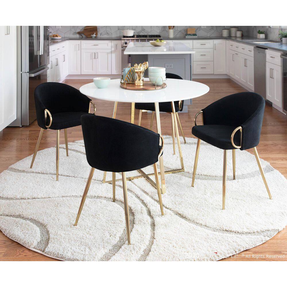 Elegant Black Velvet and Gold Metal Contemporary Dining Chair