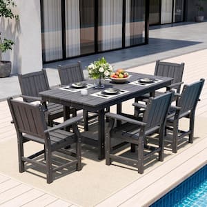 Gray 7-Piece HDPE Plastic Patio Outdoor Dining Set with Arm Chairs