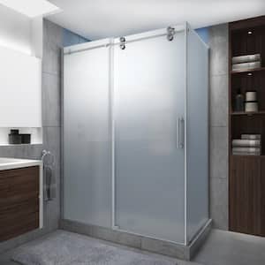 Langham XL 44-48 in. x 30 in. x 80 in. Sliding Frameless Shower Enclosure Ultra-Bright Frosted Glass in Stainless Steel