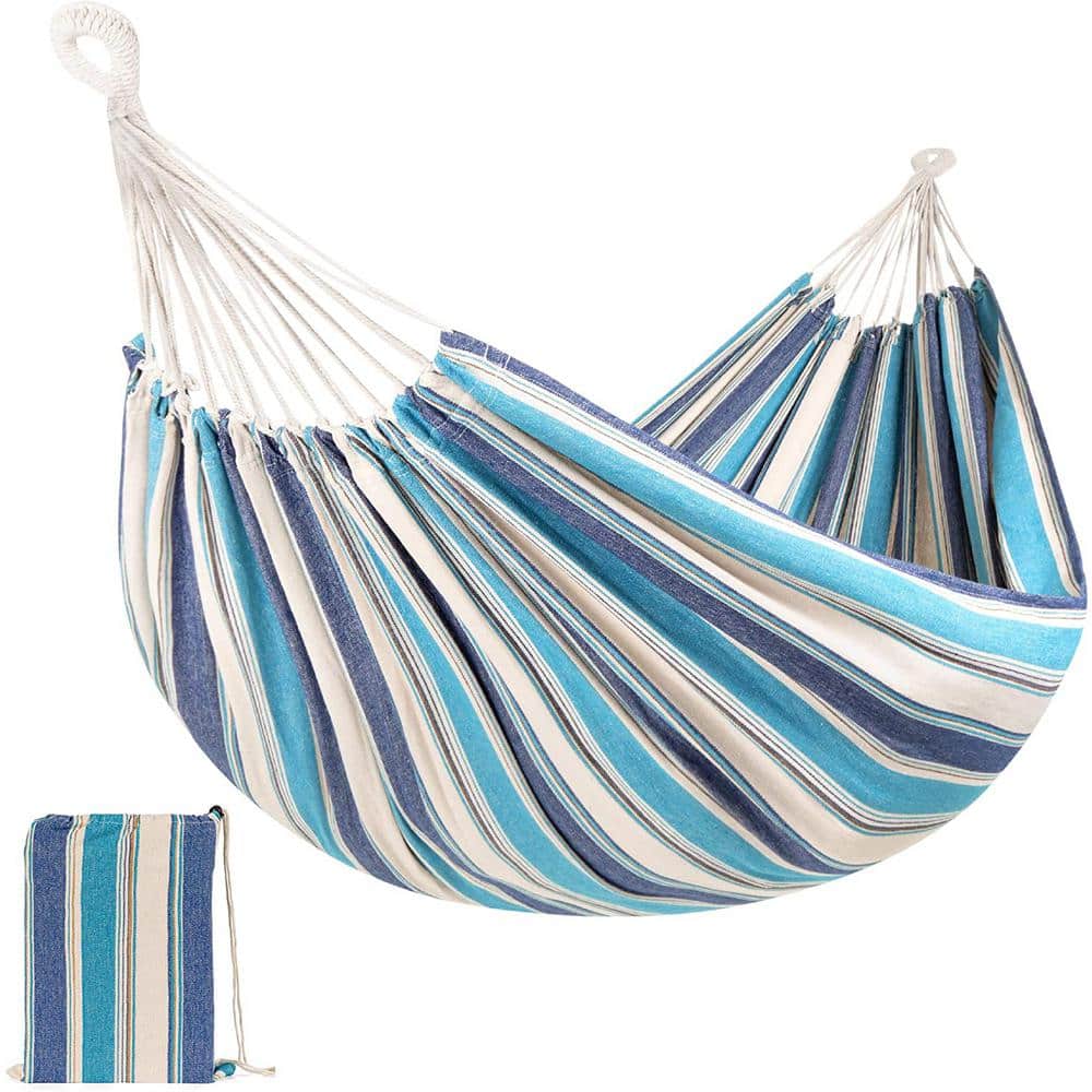 8 ft. 2-Person Indoor Outdoor Brazilian-Style Cotton Double Hammock Bed w/P