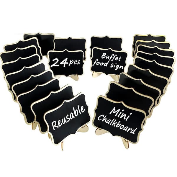 24 Pack Mini Chalkboard Signs with Easel Stand Food Labels for Buffet Party Wedding Name Tag Drink Label Black