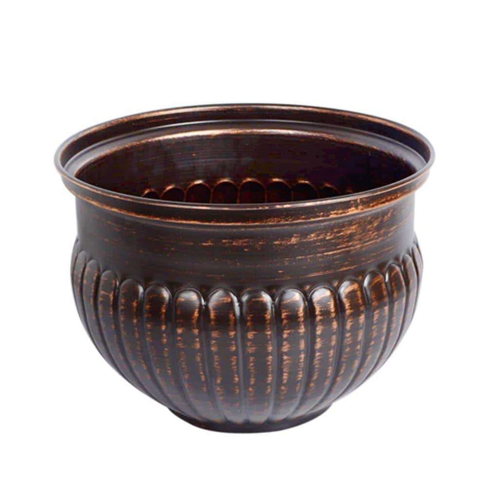 15 in. Bronze Ribbed Metal Bowl Planter