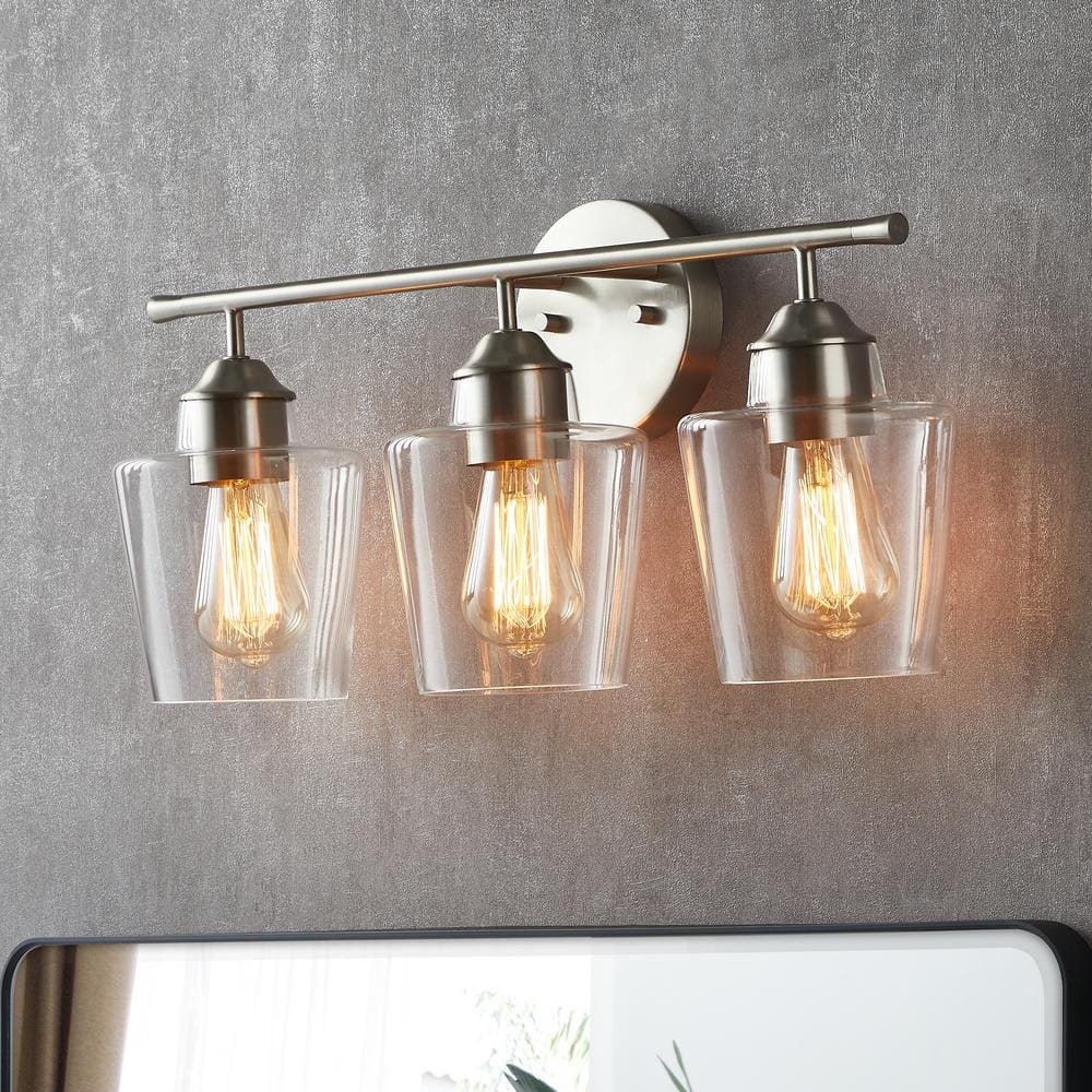 22 in. Brushed Nickel 3-Light Vanity Light with Goblet Glass Shades
