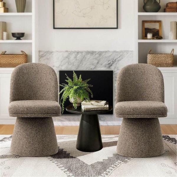 Brown Upholstered Fabric Swivel Side Dining Chair