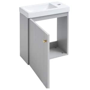 16 in. W x 8.7 in. D x 20.5 in. H Single Sink Wall Mounted Bath Vanity in Gray with White Ceramic Top