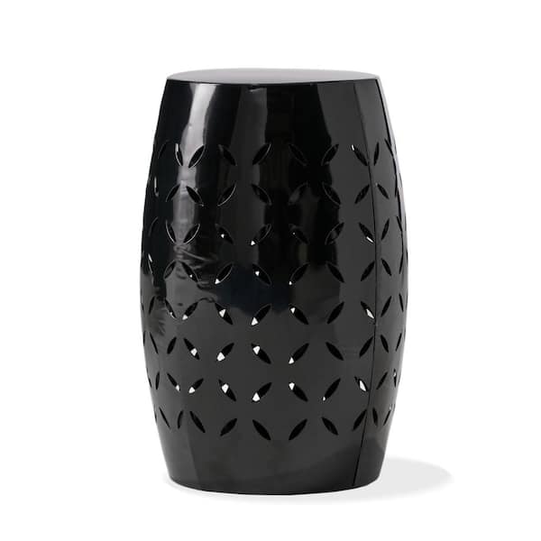 Zeus & Ruta 12 in. Diameter x 17 in. Height Outdoor Black Metal Round Side Table Lace-Cut for Porch, Balcony, Lawn