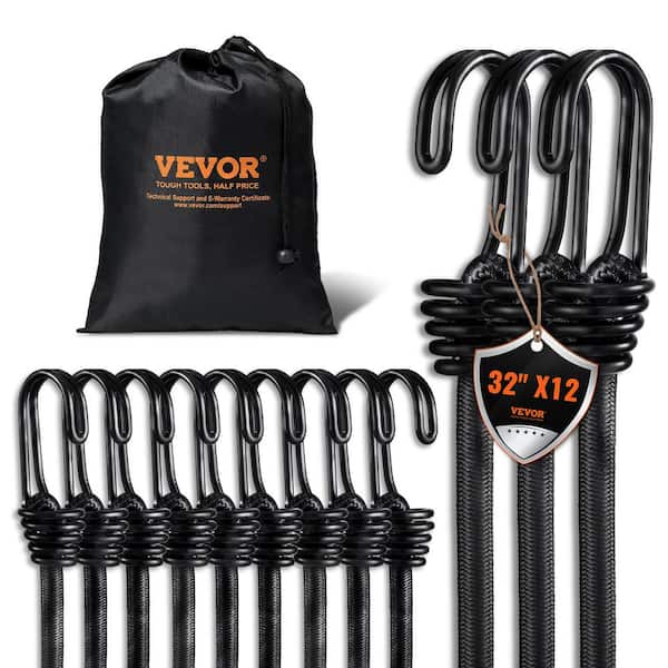 12 Piece Bungee Cords with A3 Steel Hooks, 32 in. Heavy Duty Bungee Straps, 8 mm Elastic Bungee Ropes Set for Camping