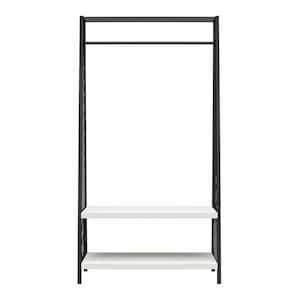 Brielle White/Black Entryway Metal/MDF Clothes Rack with 2-Shelves 70.87 in. H x 37.4 in. W x 15.67 in. D