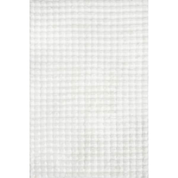 Jeni Solid Faux Rabbit Machine Washable Area Rug Off White 5' ft. x 7' 6" ft. Area Rug