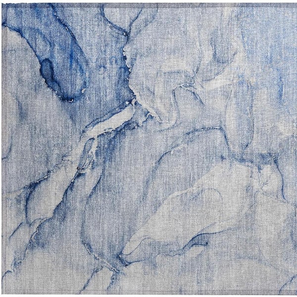 Navy Blue 2 ft. x 3 ft. Woven Abstract Polyester Rectangle Indoor/Outdoor Area Rug