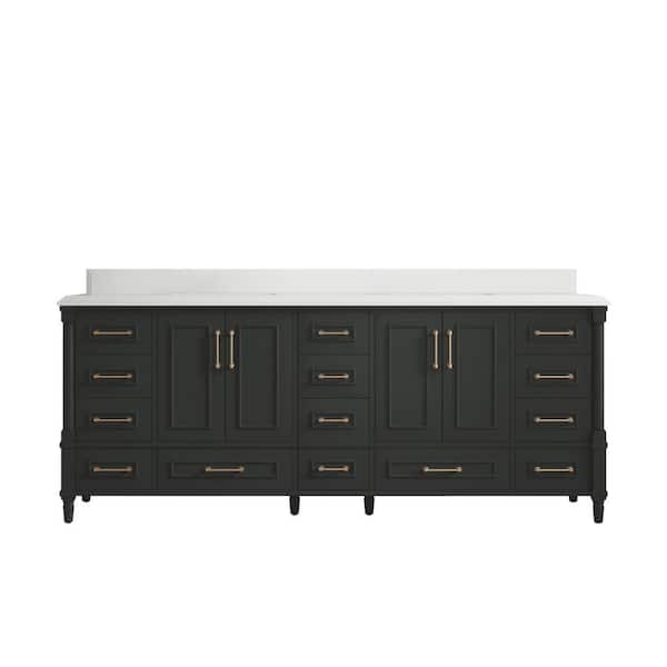 Willow Collections Hudson 84 in. Double Sink Freestanding Black Top Bath Vanity with White Qt. Top Unassembled