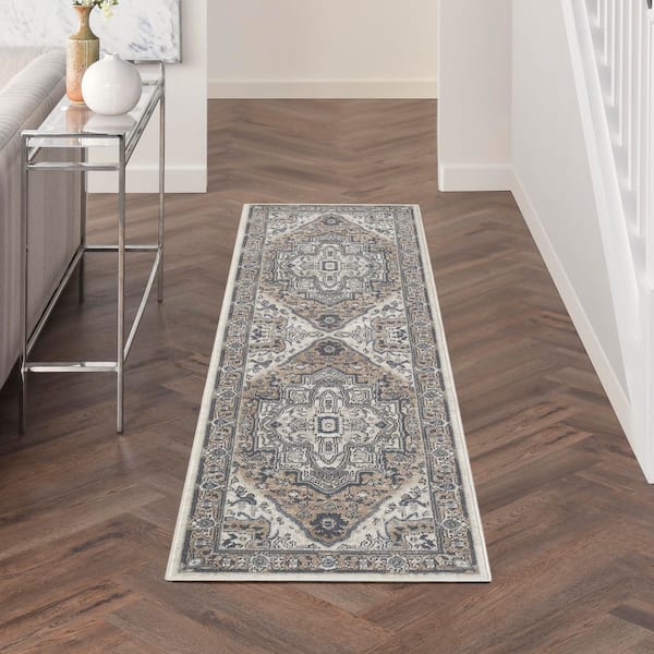 Concerto Ivory Taupe 2 ft. x 8 ft. Center medallion Traditional Runner Area Rug