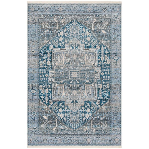 Vintage Persian 6 ft. x 9 ft. Charcoal/Blue Distressed Ornate Area Rug