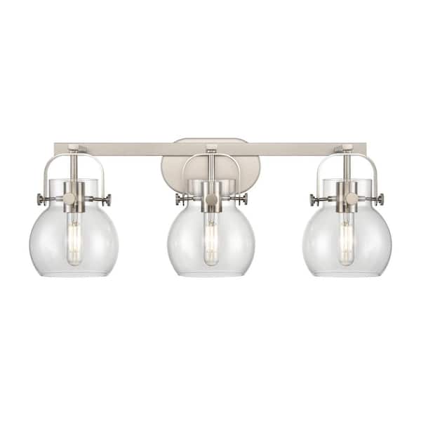 Innovations Pilaster II Sphere 26.5 in. 3-Light Satin Nickel Vanity Light with Glass Shade