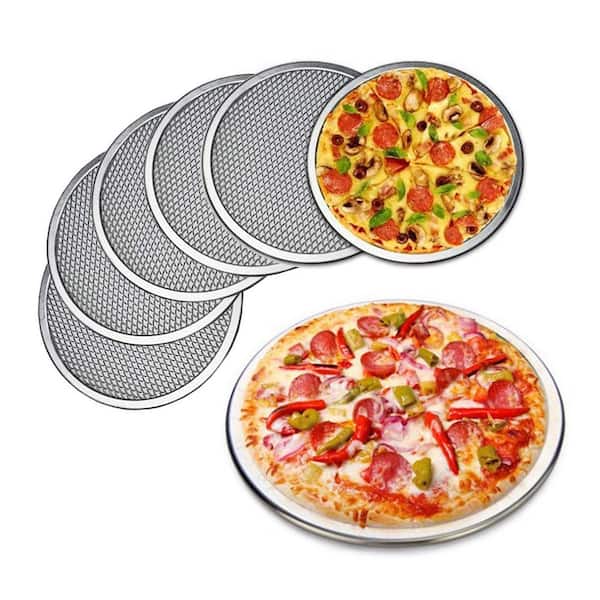 6-Piece Aluminum Pizza Screen Set Commercial Grade Round Baking Tray for Home Restaurant Oven Crust Crisper