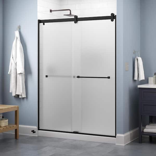 Delta Lyndall Contemporary 50-1/8 to 58-1/2 in. W in. x 71 in. Frameless Sliding Shower Door, Matte Black, Frosted Glass