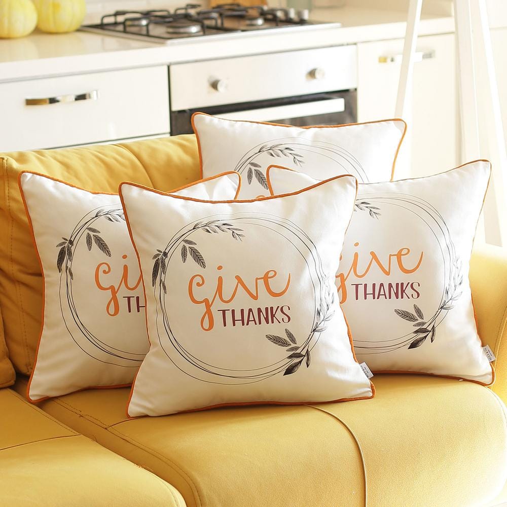 Mike & Co. New York Fall Season Decorative Throw Pillow Plaid & Quote 18 in. x 18 in. Yellow & Orange Square Thanksgiving for Couch Set of 2, White/