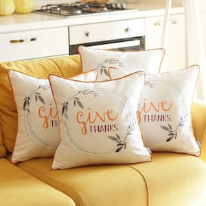 Fall Season Decorative Throw Pillow Quote 18 in. x 18 in. White and Orange Square Thanksgiving for Couch Set of 4
