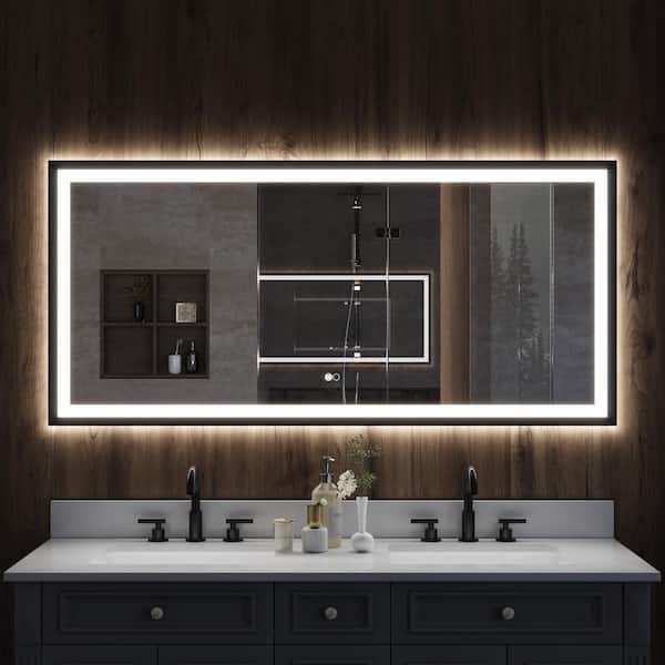 FORCLOVER 60 in. W x 28 in. H Large Rectangular Framed Anti-Fog Back Light LED Wall-Mounted Bathroom Vanity Mirror