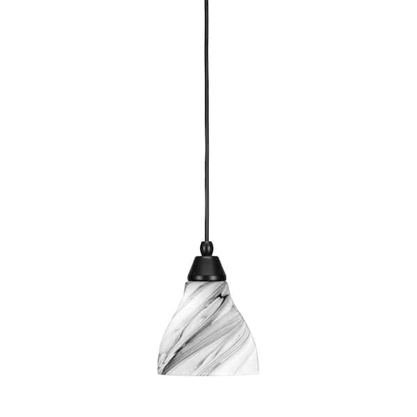Unbranded Bryson 6.25 in. 1-Light Matte Black Cord Pendant Light with 6.25 in. Onyx Swirl Glass Shade, no bulb included