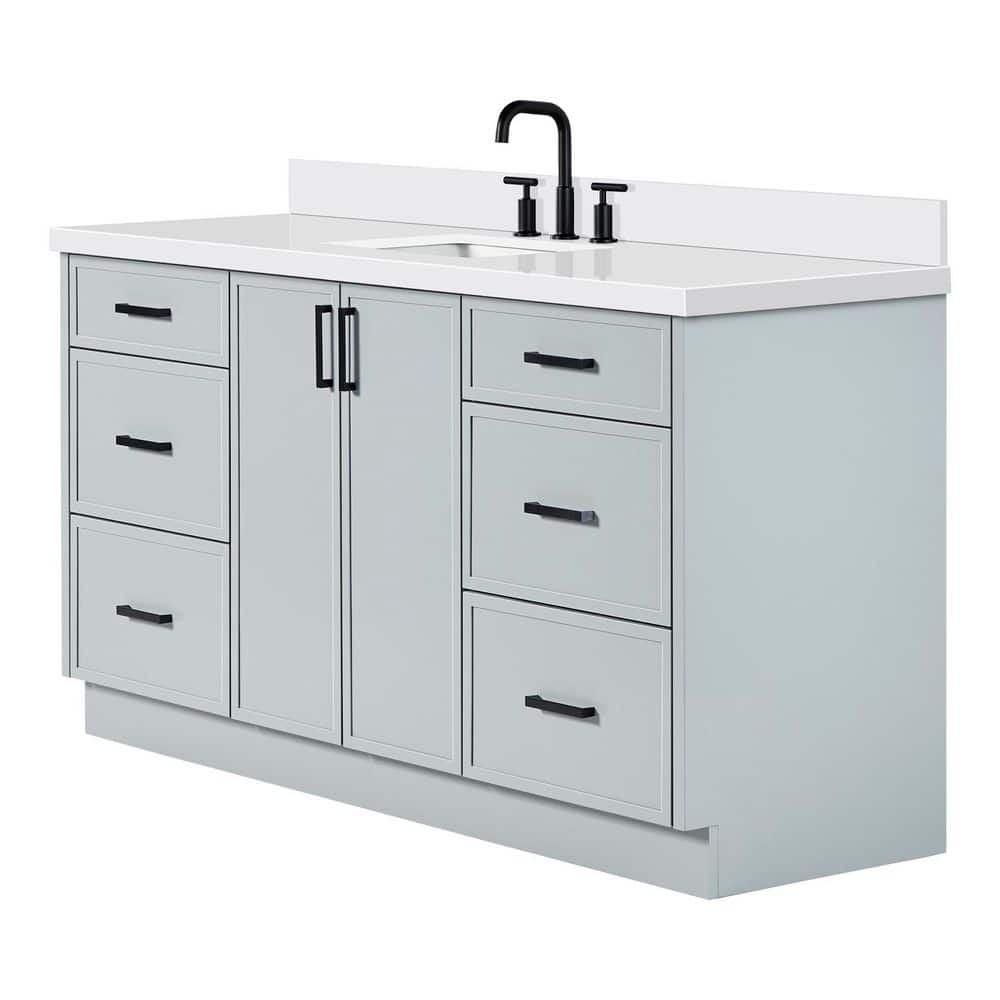 Kelly 67" Light Gray Wood Single Sink Vanity with White Quartz Top