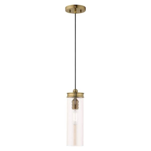 AVIANCE LIGHTING Biddleford 1-Light Antique Brass Mini Pendant with Champagne Glass