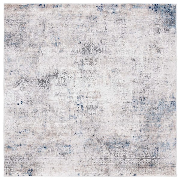 Vogue 7 ft. x 7 ft. Beige/Blue Distressed Oriental Square Area Rug