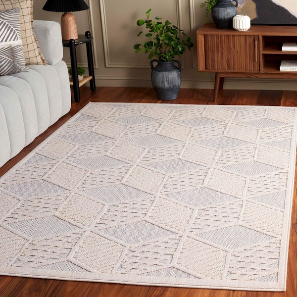 Milos 8 ft. x 10 ft. Ivory Geometric High-Low Indoor/Outdoor Area Rug