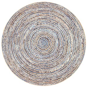 Dara Striped Coastal Jute Blue 8 ft. x 8 ft. Round Rug