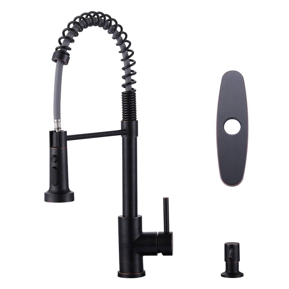 Oil Rubbed Bronze 19 in. Single-Handle Spring Neck Pull Down Sprayer Kitchen Faucet with 360° Swivel and Soap Despenser price history on PriceWatchPro