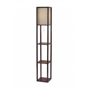 63 in. Brown 1-Light 1-Way (On/Off)  Column Floor Lamp for Liviing Room with Metal Square Shade