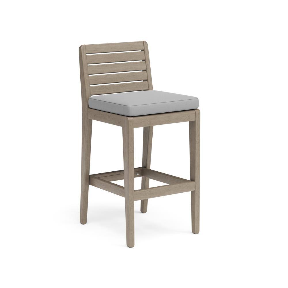 Sustain Gray Acacia Wood Outdoor Bar Stool with Cushion