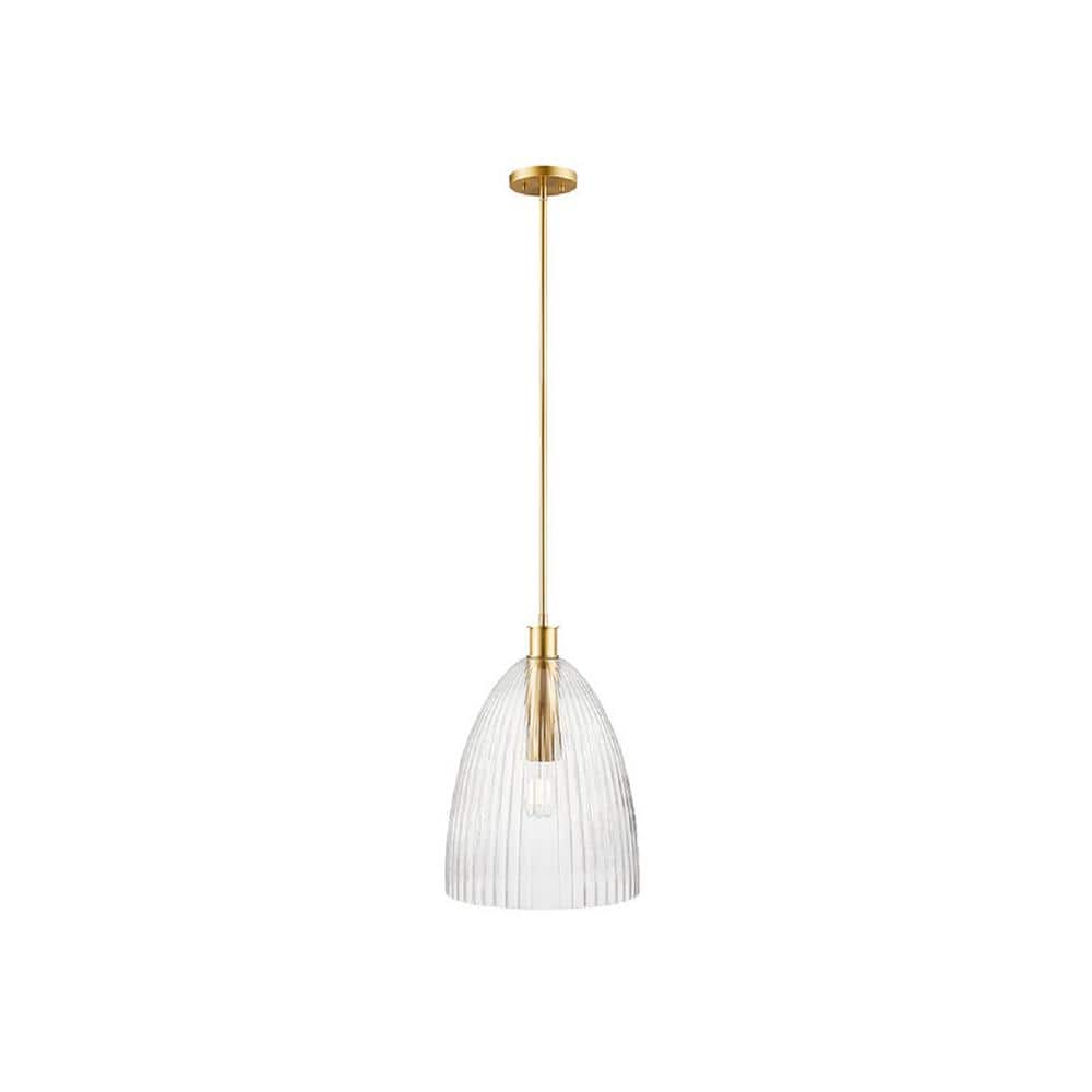 Meridian 14 in. W x 20 in. H 1-Light Natural Brass Transitional Pendant Light with Clear Pleated Glass Shade price history on PriceWatchPro