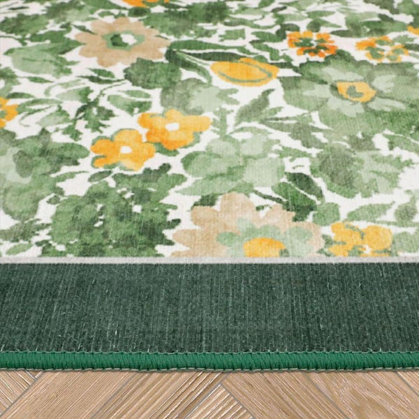Laura Ashley Loveston Floral Chenille Green 5 ft. x 7 ft