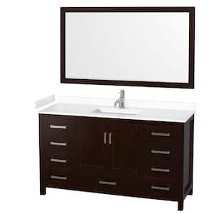 Sheffield 60 in. W x 22 in. D x 35 in. H Single Bath Vanity in Espresso with White Cultured Marble Top and 58" Mirror