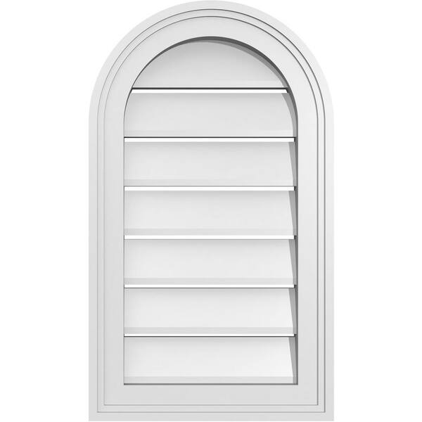 Ekena Millwork 14" x 24" Round Top Surface Mount PVC Gable Vent: Functional with Brickmould Frame