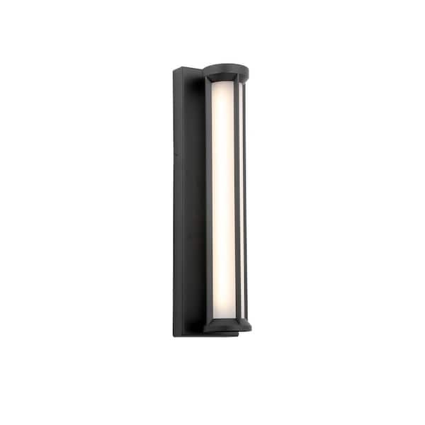 Hampton Bay Madison 18.125 in. Black Integrated LED Outdoor Wall Sconce Light with Frosted Glass