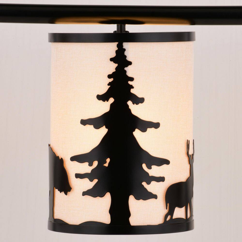 Acadia Bronze 3-Light Rustic Linear Chandelier with Linen Shades