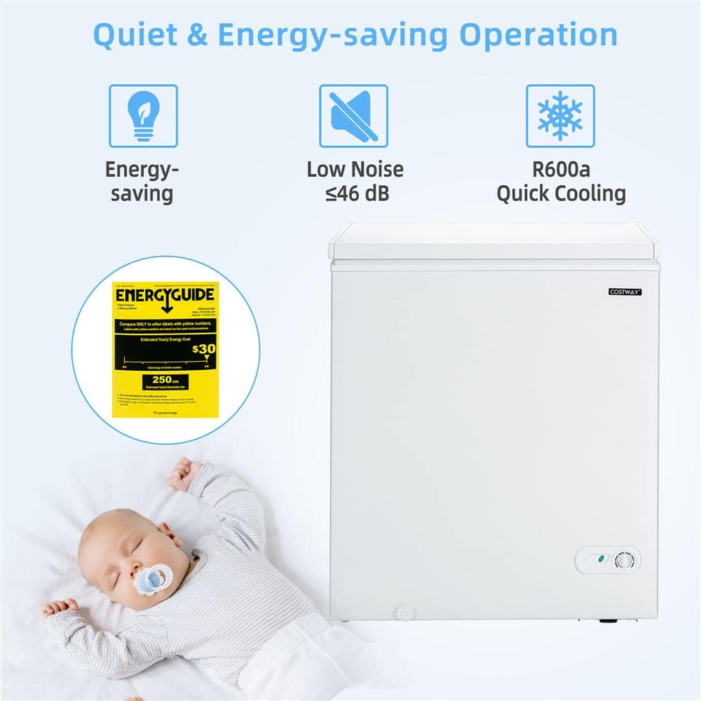 Compact White 5.2 Cu.ft Chest Freezer with 3 Baskets